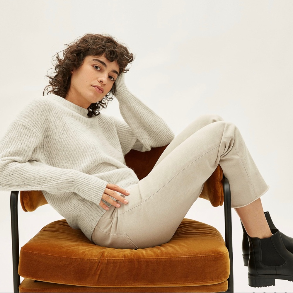 Everlane Oversized Alpaca Crew Knit Sweater in Almond